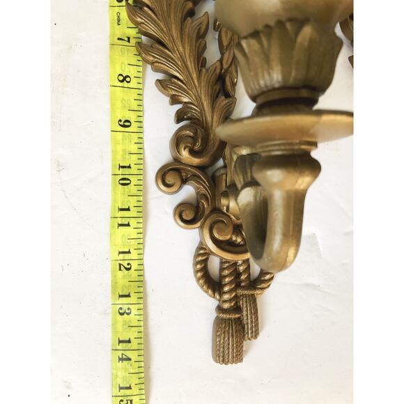 Vintage Burwood Hollywood Regency Mid Century Gold Wall Sconce Candle Holders - Picture 5 of 6